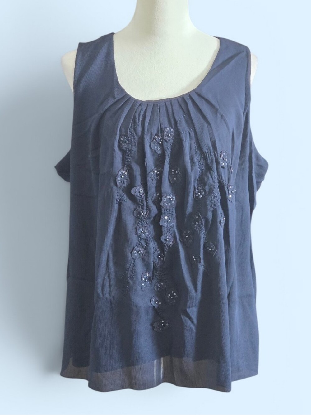 Coldwater Creek Navy Blue Sleeveless Ruched Scoop Neck Blouse– Womens 2X (20–22)
